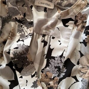 Calvin Klein Floral Pattern Top in Black and Tan